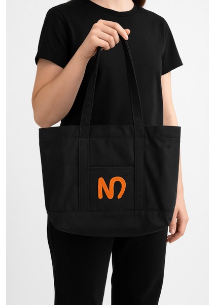 N Logolu Beyaz Bez Çanta - Plaj Çantası, Kalın Kumaş, Turuncu Astarlı, Omuz Askılı fiyatları