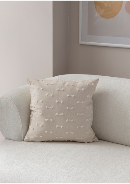 Çizgi Desenli Punch Işlemeli Keten Kırlent Kılıfı 43X43CM, Dekoratif Kırlent Kılıfı