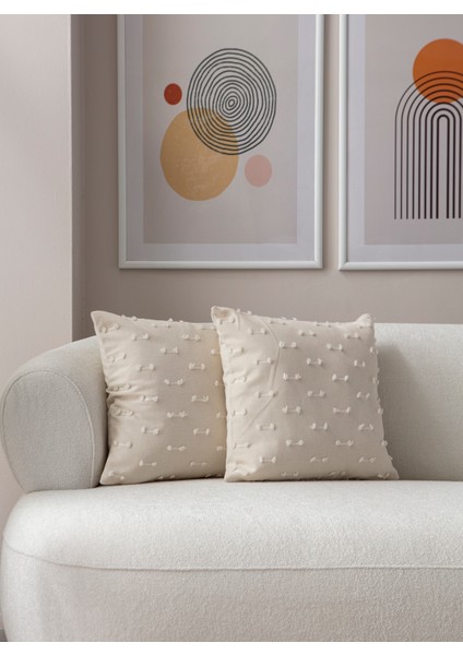 Çizgi Desenli Punch Işlemeli Keten Kırlent Kılıfı 43X43CM, Dekoratif Kırlent Kılıfı