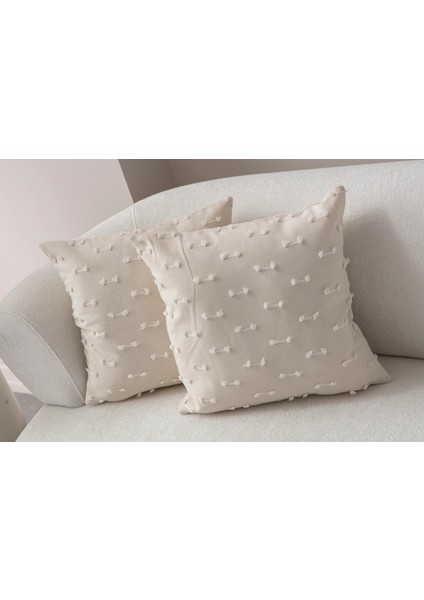 Çizgi Desenli Punch Işlemeli Keten Kırlent Kılıfı 43X43CM, Dekoratif Kırlent Kılıfı