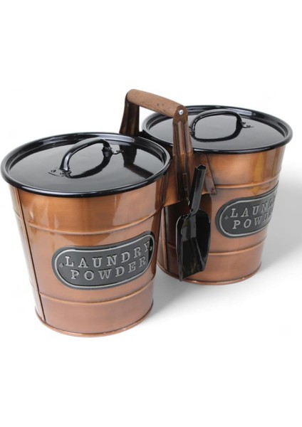 2'li Büyük Galvaniz Bakır Kaplama Metal Deterjan Saklama Kabı