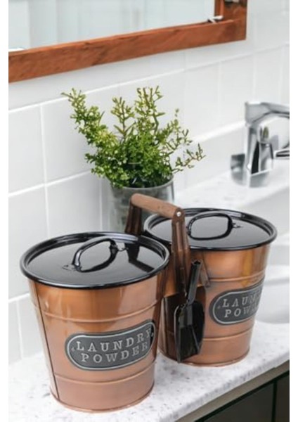 2'li Büyük Galvaniz Bakır Kaplama Metal Deterjan Saklama Kabı modelleri