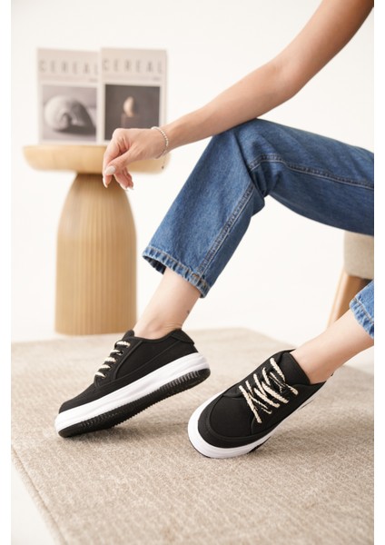 D094 Kadın Sneaker Yüksek Taban Bağcıklı Bez Spor Ayakkabı modelleri