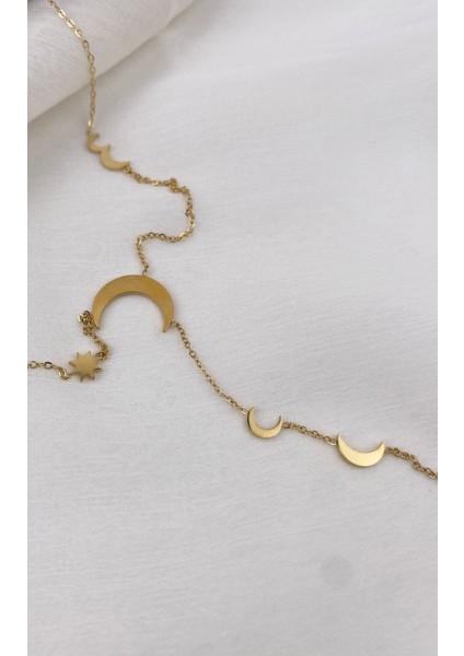 Yıldız ve Hilal Figürlü Gold Çelik Y Kolye fırsatları