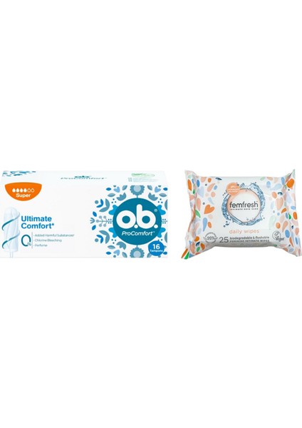 Genital Bölge Yıkama Islak Mendil 25'li + O.b. Tampon Super 16'lı