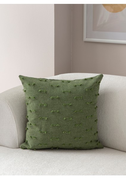 Çizgi Desenli Punch Işlemeli Keten Kırlent Kılıfı 43X43CM, Dekoratif Kırlent Kılıfı