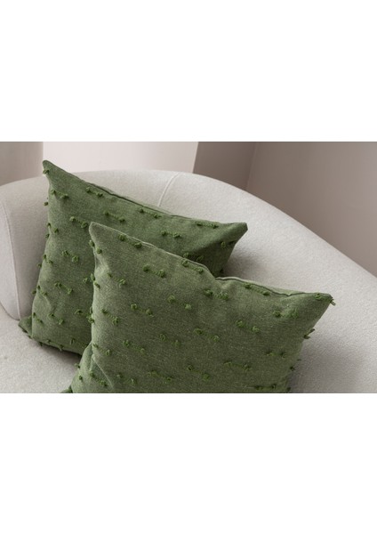 Çizgi Desenli Punch Işlemeli Keten Kırlent Kılıfı 43X43CM, Dekoratif Kırlent Kılıfı