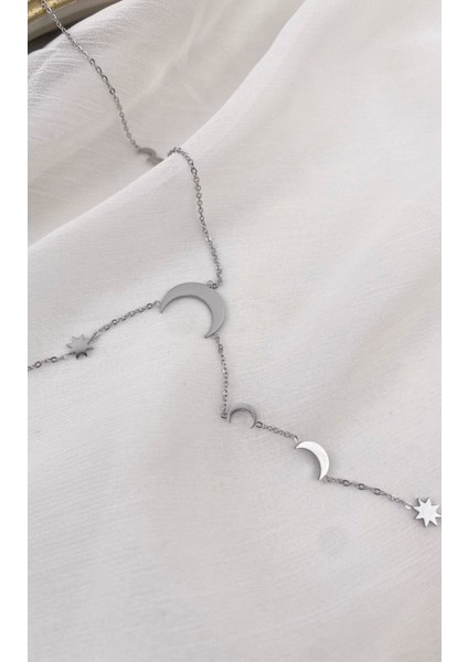 Yıldız ve Hilal Figürlü Gümüş Çelik Y Kolye fiyatları