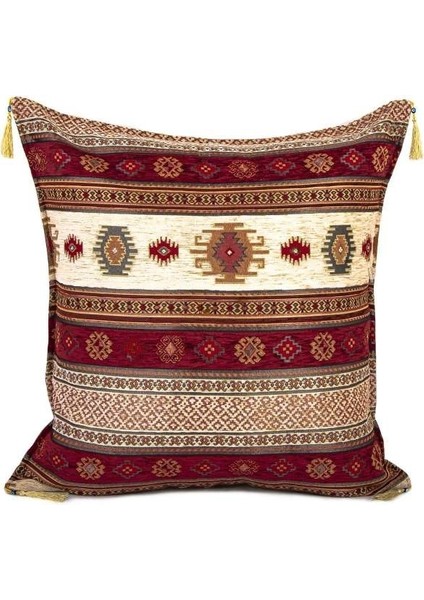 Kilim Desen (70CMX70CM) Şönil Kumaş Püsküllü Kare Ev Bahçe Minder Kılıfı NO12