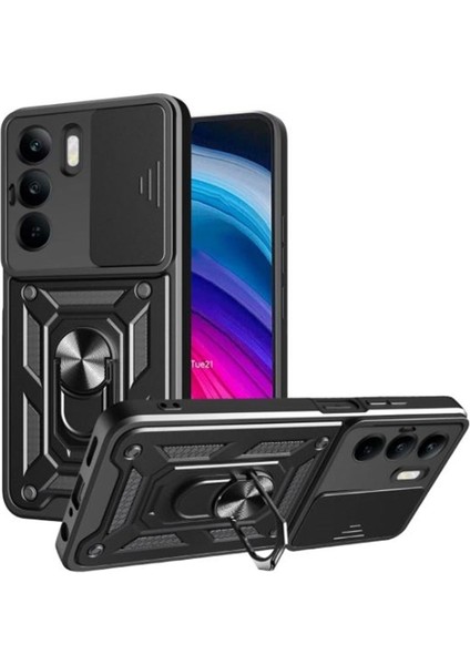 Realme C75 Uyumlu Kılıf Pars Sürgülü Kamera Korumalı Yüzüklü Sert Silikon Siyah