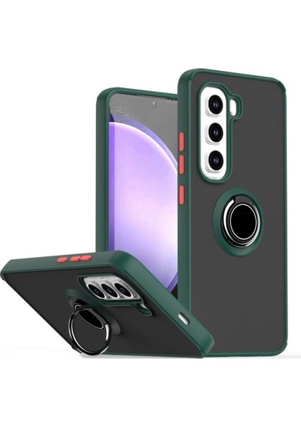 Infinix Hot 50 Pro Plus 4g Uyumlu Kılıf Montreal Yüzüklü Mıknatıslı Kamera Korumalı Silikon Koyu Yeşil