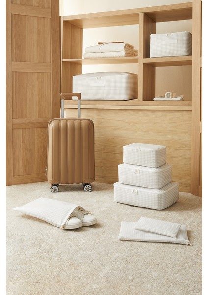 6'lı Gri Pötikare Valiz Düzenleyici Bavul İçi Organizer Set, Seyahat Hurcu