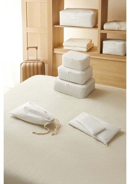 6'lı Gri Pötikare Valiz Düzenleyici Bavul İçi Organizer Set, Seyahat Hurcu modelleri