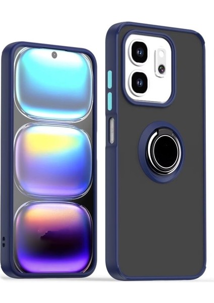 Infinix Smart 9 Uyumlu Kılıf Montreal Yüzüklü Mıknatıslı Kamera Korumalı Silikon Lacivert