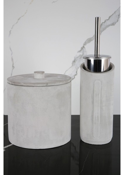 Beton Banyo Seti Tuvalet Fırçası Çöp Kovası 4 Lt