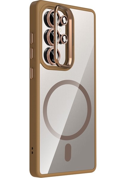 Samsung Galaxy S25 Ultra Uyumlu Kılıf Standlı M-Safe Özellikli Etro Kapak + Lens Koruma Çöl Titanyum