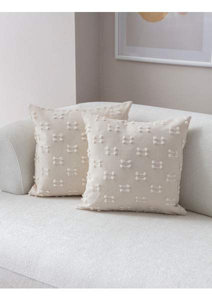 Etnik Desenli Punch Işlemeli Keten Kırlent Kılıfı 43X43CM, Dekoratif Kırlent Kılıfı