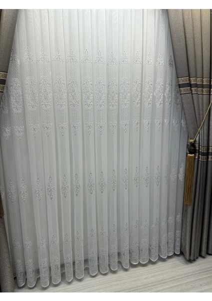 Nivemeshome Pırıltı Gümüş Detaylı 1/3 Sık Pileli Tül Perde Apm