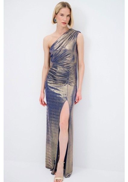 Mert Aslan Asimetrik Örme Uzun Elbise Saks fırsatları