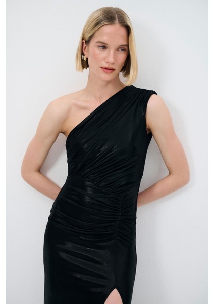 Mert Aslan Asimetrik Örme Uzun Elbise Siyah fiyatları