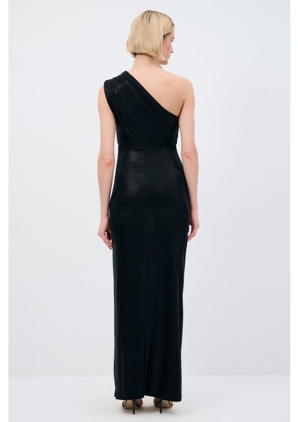 Mert Aslan Asimetrik Örme Uzun Elbise Siyah indirimleri