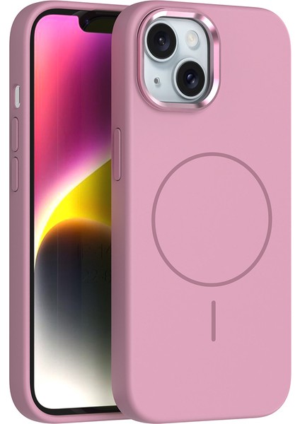 iPhone 14 Kılıf M-Safe Şarj Özellikli Metal Kamera Çerçeveli Sys Edi Silikon Kapak - Kahverengi fiyatları