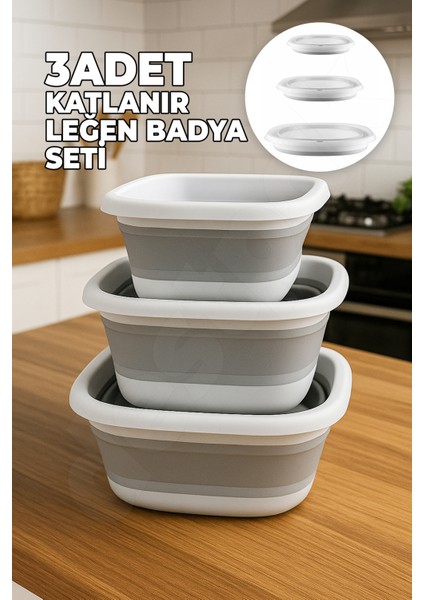 3'lü Katlanır Leğen, Katlanabilir Akordiyon Badya - Mutfakta Banyoda Çok Fonksiyonlu
