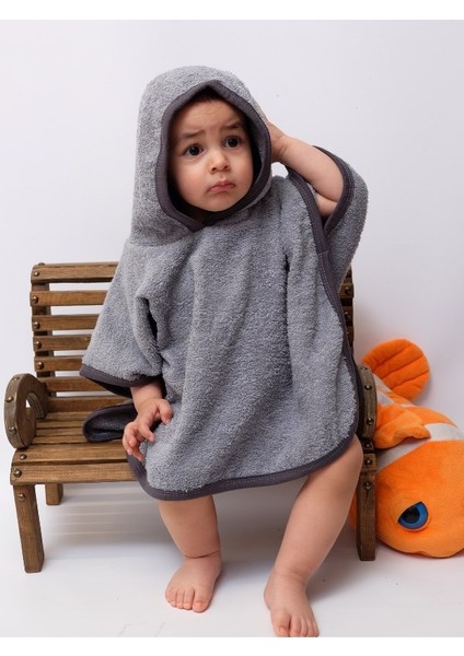 Organik Pamuk Kapşonlu Plaj Çocuk Bebek Panço Bornoz Banyo Havlu Kapüşonlu 0-2 yaş panço Boy 45cm En 50cm fiyatları
