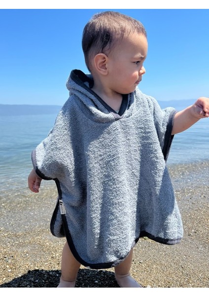 Organik Pamuk Kapşonlu Plaj Çocuk Bebek Panço Bornoz Banyo Havlu Kapüşonlu 0-2 yaş panço Boy 45cm En 50cm indirimleri