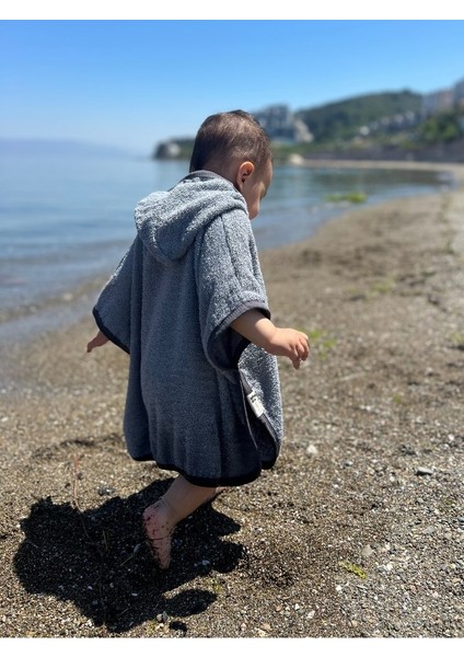 Organik Pamuk Kapşonlu Plaj Çocuk Bebek Panço Bornoz Banyo Havlu Kapüşonlu 0-2 yaş panço Boy 45cm En 50cm