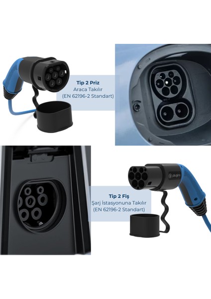 Elektrikli Araç Mavi Şarj Kablosu AC / Tip2 / 5 metre / 22KW / 32A / Taşıma Çantalı modelleri