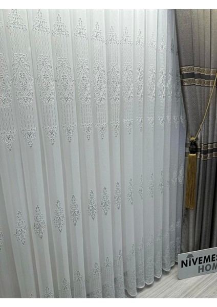 Nivemeshome Pırıltı Gümüş Detaylı 1/3 Sık Pileli Tül Perde Apm indirimleri
