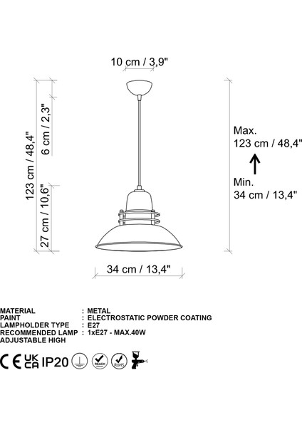 Candela Tekli Sarkıt Aydınlatma Metal Sıvama, Ev, Ofis, Cafe, Restoran Avizeleri, E27 Duy