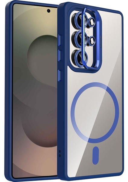 Galaxy S25 Ultra Kılıf Standlı ve Kamera Lens Hediyeli M-Safe Şarj Özellikli Sys Etro Kapak - Laciv