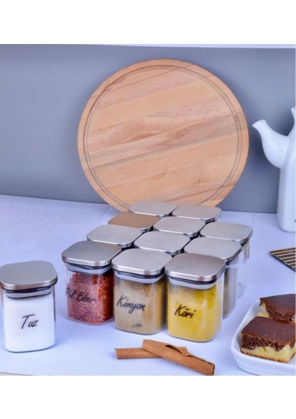 12’li Metal Kare Kapaklı 250 ml Baharatlık Seti, Sızdırmaz ve Şık Tasarım
