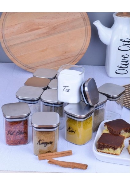 12’li Metal Kare Kapaklı 250 ml Baharatlık Seti, Sızdırmaz ve Şık Tasarım fiyatları