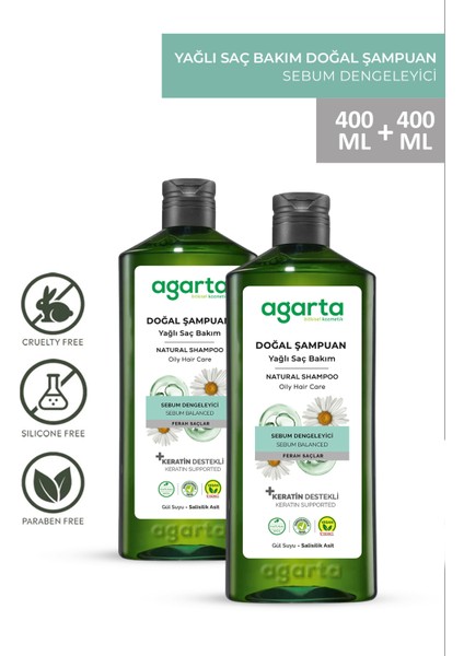Doğal 2 Adet Yağlı Saç Şampuanı (Keratinli) 400 ml