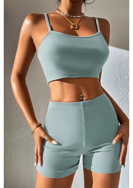 Kadın Açık Mavi Kaşkorse Gecelik Takım Elastan Kumaş ile Rahat Kullanım 2 Parça fırsatları