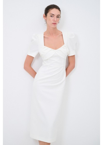 Kısa Kollu Midi Elbise Kemik 12444824000 fırsatları