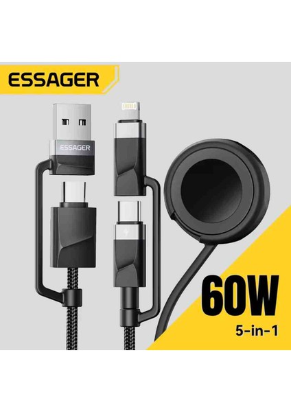5'i 1 arada Usb-A/Tip-C'den Tip-C'ye/İphone Lighttning/ Watch Saat/PD 65W Hızlı Şarj iPhone Serisi Android Serisi MacBook iPad Tablet Dizüstü Bilgisayar