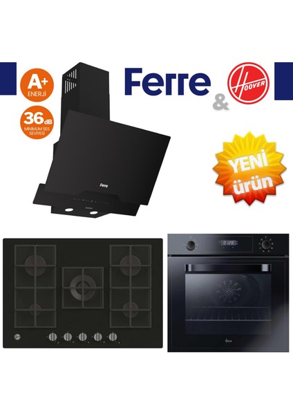 Noressia Ankastre Set Siyah (Hoover HOT3051BI + HVG74K3B + Ferre D063-SA Slintart 36 Db A +)