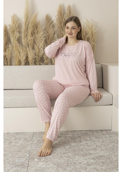 Kadın Yazlık Puantiyeli Uzun Kollu Viskon Battal Pijama Takımı fiyatları