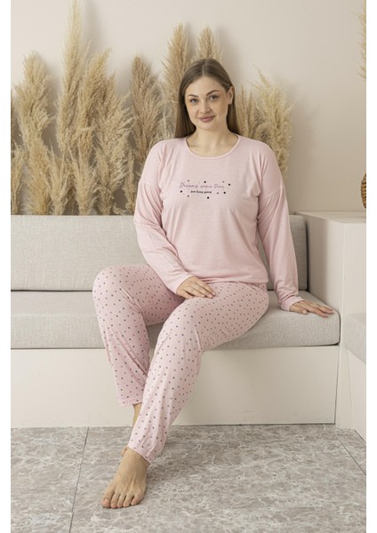 Kadın Yazlık Puantiyeli Uzun Kollu Viskon Battal Pijama Takımı fırsatları