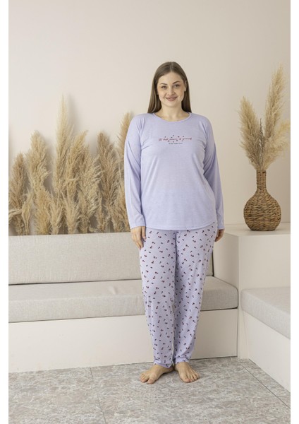 Kadın Yazlık Desenli Uzun Kollu Viskon Battal Pijama Takımı