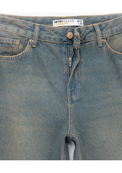 Düşük Bel Düz Paça Pamuklu Straight Yıkamalı Bol Jean Pantolon - Loose Straight Fit Jean indirimleri