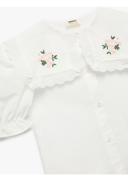 Pamuklu Çiçek Işlemeli Bebe Yaka Balon Kollu Gömlek modelleri
