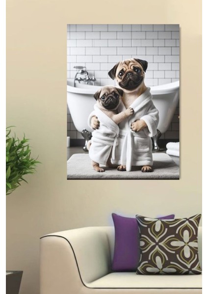 Komik Köpek Aile Banyo Tablosu Mizah Kanvas Tablo