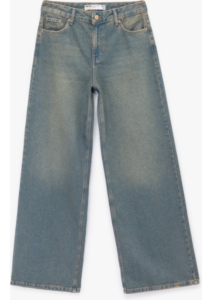 Düşük Bel Düz Paça Pamuklu Straight Yıkamalı Bol Jean Pantolon - Loose Straight Fit Jean
