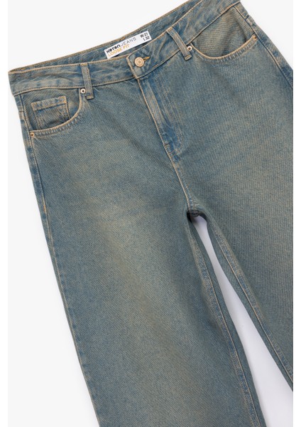 Düşük Bel Düz Paça Pamuklu Straight Yıkamalı Bol Jean Pantolon - Loose Straight Fit Jean modelleri