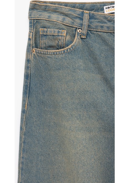 Düşük Bel Düz Paça Pamuklu Straight Yıkamalı Bol Jean Pantolon - Loose Straight Fit Jean fırsatları